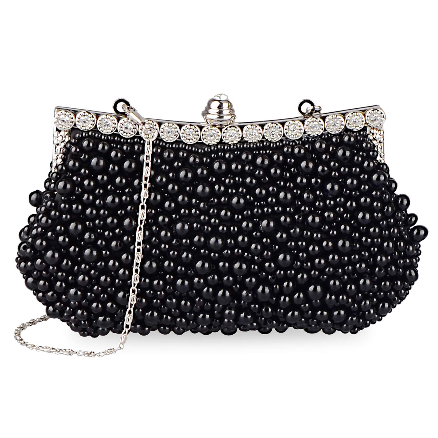 BaglamorWomen Cascading Pearl Purse Bead Rhinestone Evening Clutch Fashion Purse for Wedding/Party/Dating