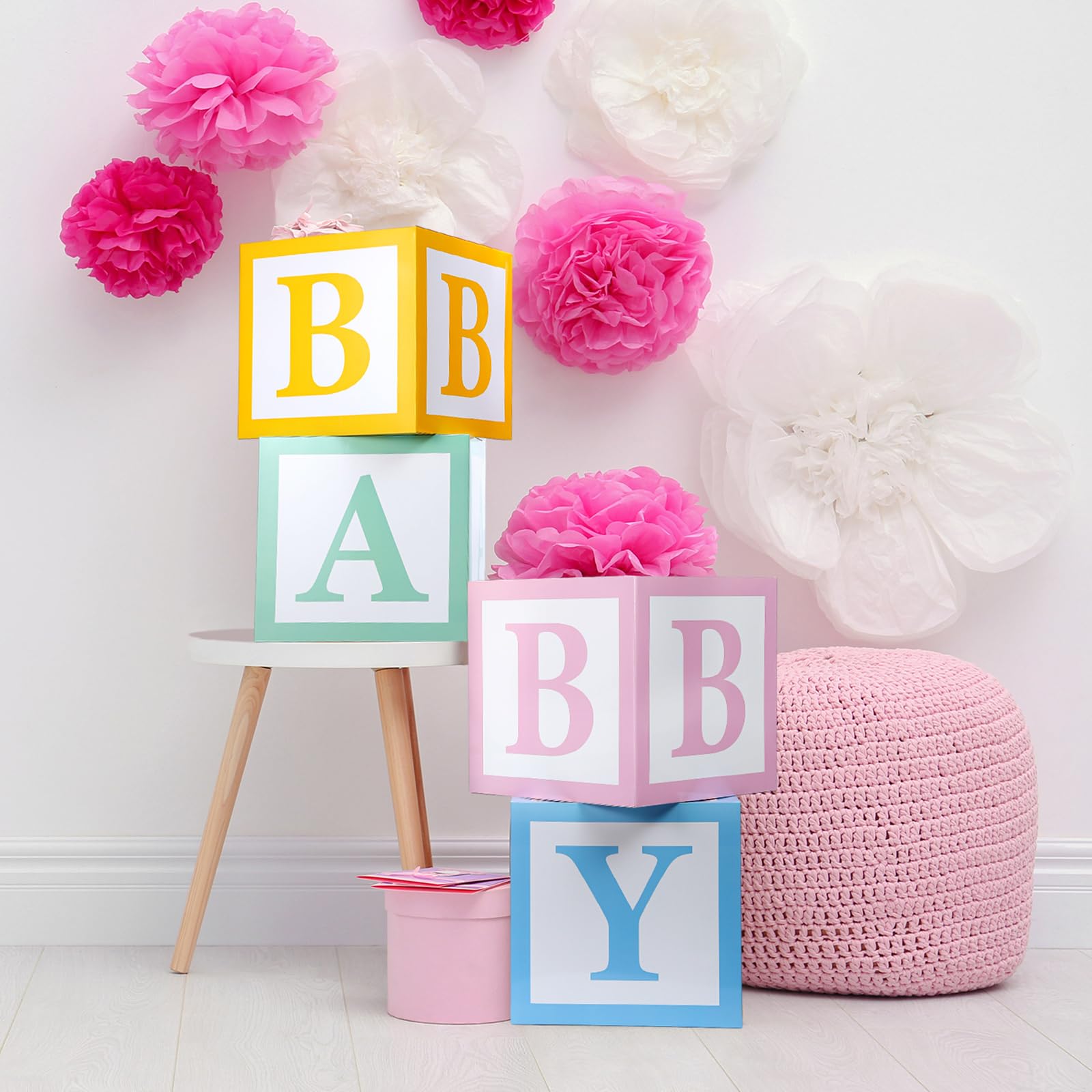 Humyoun 4 buzones para baby shower, cajas de dulces arcoíris para bebé, decoración de baby shower, donas, cajas de dulces pastel, cajas de caramelos, recuerdos de fiesta con letras para baby shower