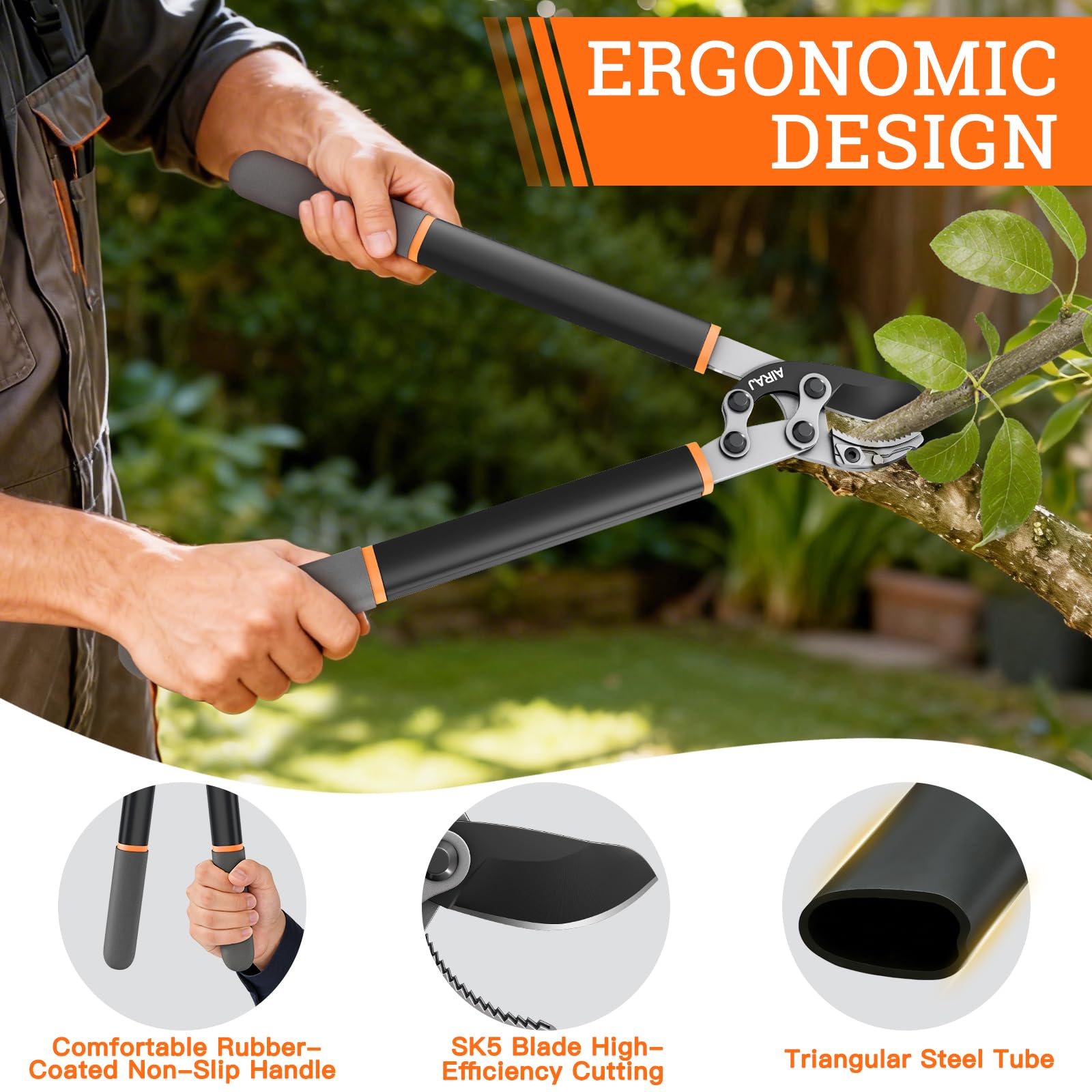 Tijeras de Podar AIRAJ,Tijeras Podar de Yunqu,43CM Tijera Podar,Máxima Longitud de Corte 3CM,Corta Ramas Gruesas sin Esfuerzo,Cuchilla Desmontable de Acero SK5,Ideal Para Trabajos de Jardinería