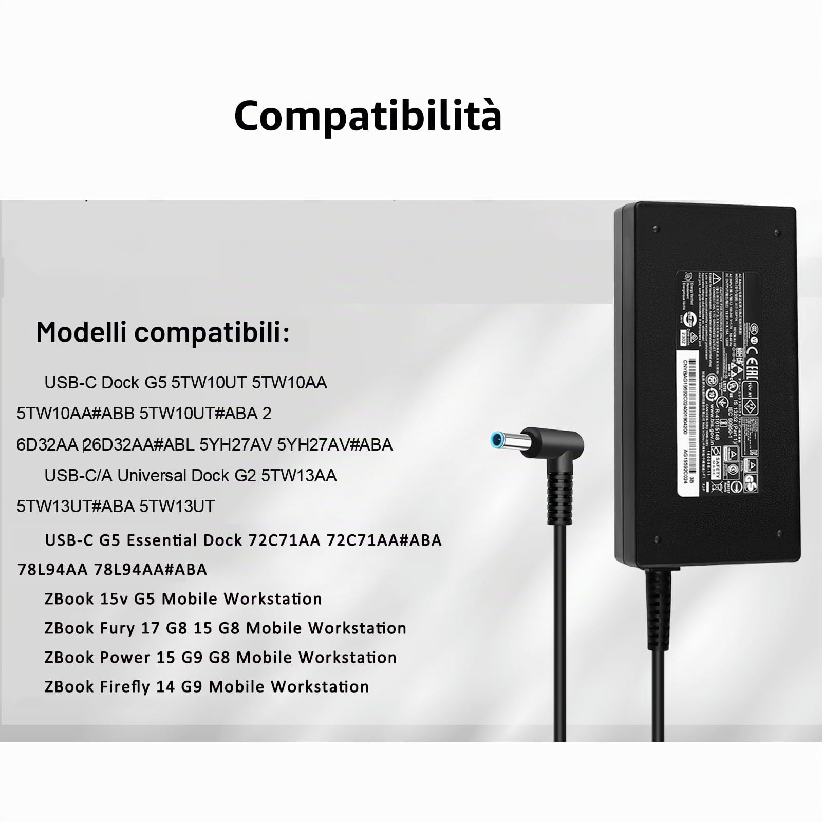 120W 6,15A Alimentatore Caricatore 710415-001 L41856-001 per HP USB-C Dock G5 5TW10UT 5TW10AA 5TW10AA#ABB 5TW10UT#ABA USB-C/A Universal Dock G2 5TW13AA HP Omen 15-5000 15-5100 15-5200 laptops
