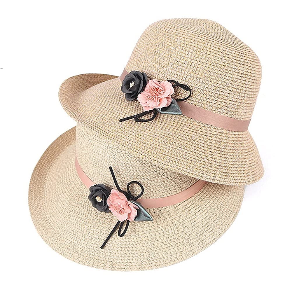 LNNSHX Sombrero de Paja Mujer Verano Señoras Playa Sombreros para el Sol Protección de Flores Gorra Plegable Viajes Vacaciones Panamá Sombrero para el Sol (B Mcode)