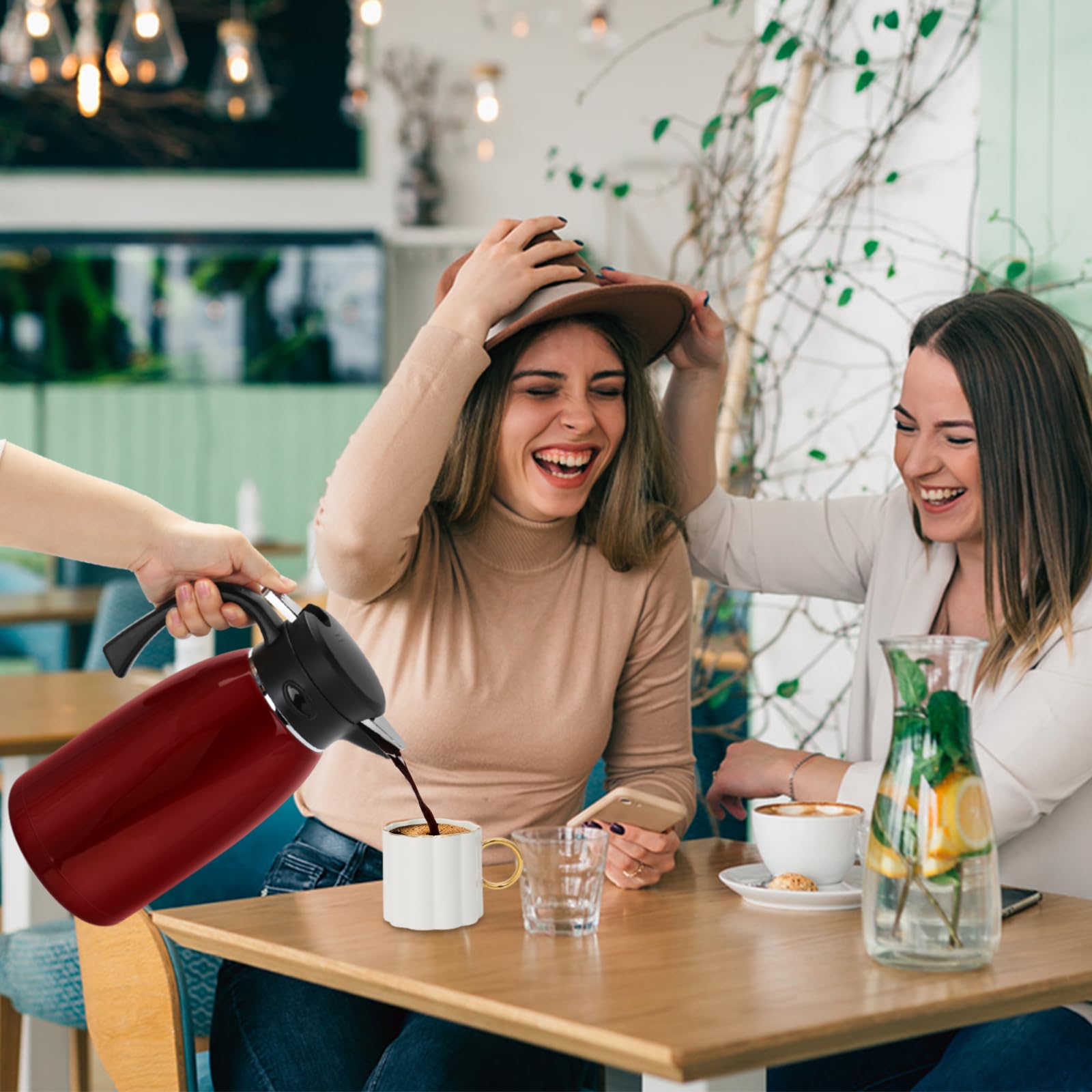 Jarra térmica de café de 70 onzas, termo de acero inoxidable de 2 litros para bebidas calientes, jarra al vacío de doble pared para líquidos calientes, termo de té grande para el hogar, escuela,