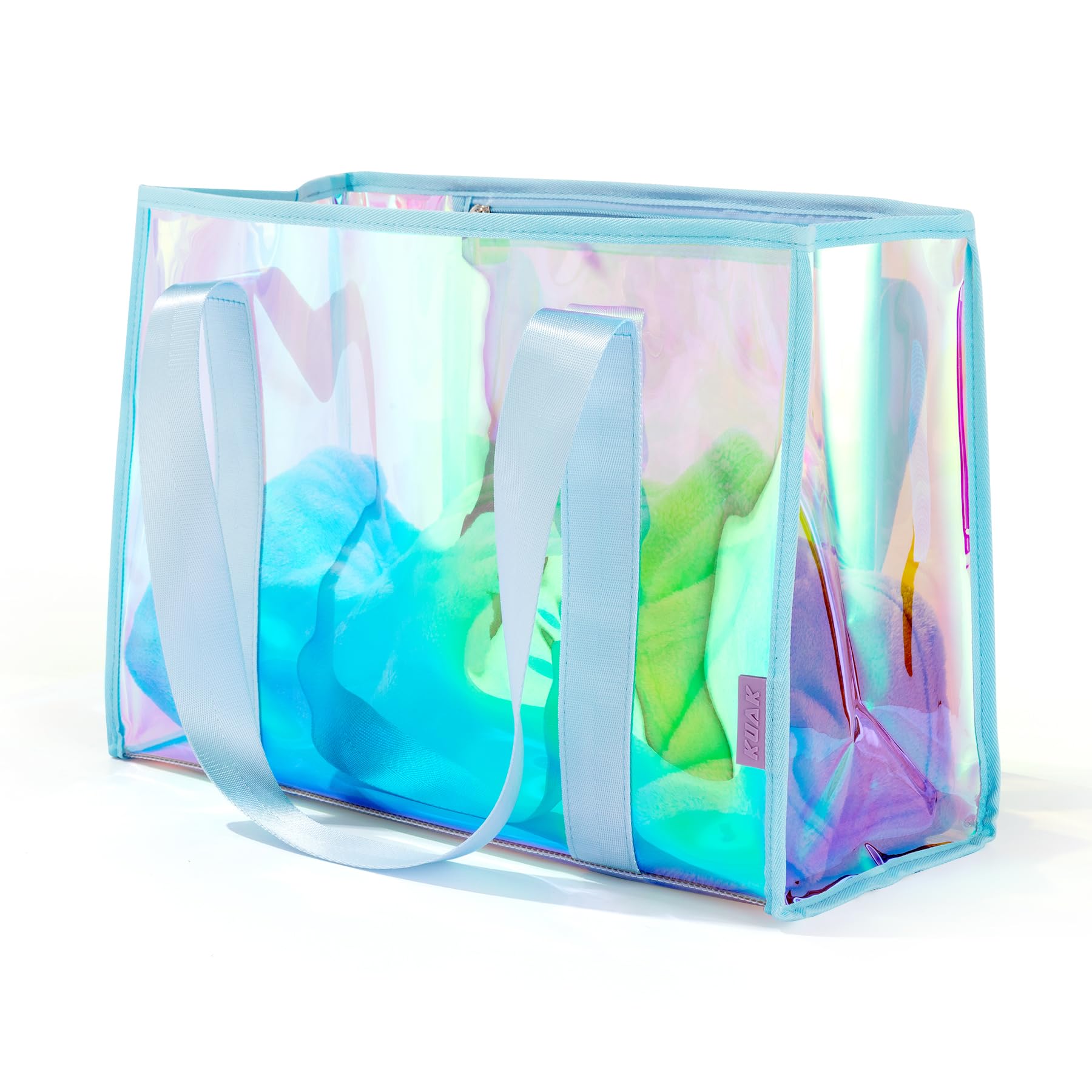 KUAK Iridescent Clear Beach Tote Bag for Women Girls Large Waterproof with Inner Zipper Pocket for Swim Pool Travel Vacation