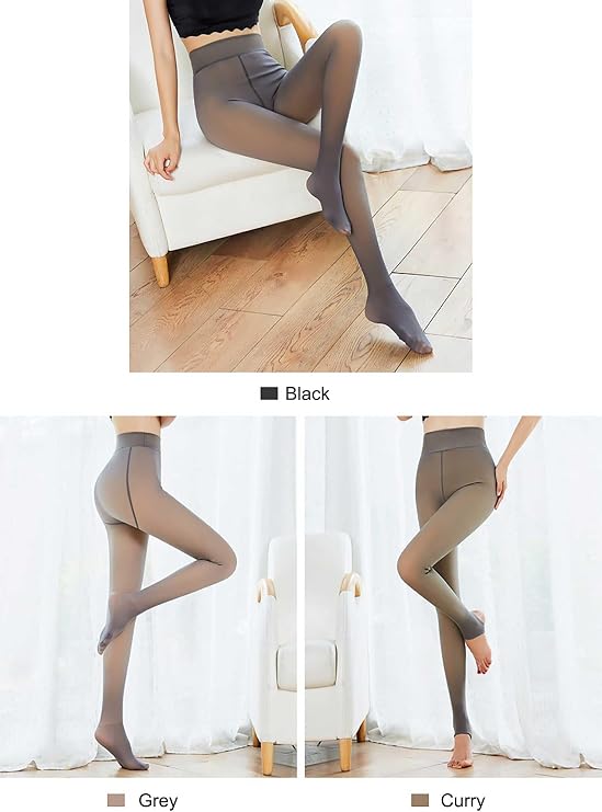 Heat Tech Leggings, Translucent Pantyhose For Women, Women Fleece Lined Tights High Waisted Thermal Pantyhose
