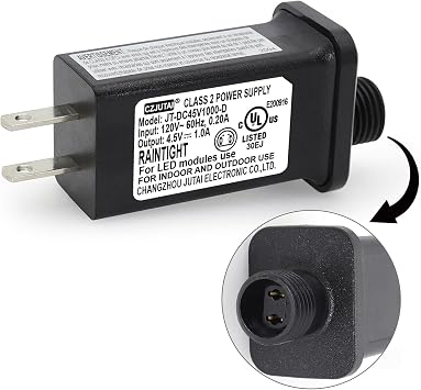 4.5V 1A LED Controller CZJUTAI JT-DC045V1000-IP44 4.5V4.5W LED Transformer Class 2 Power Supply, IP44 Waterproof Low Voltage Transformer US Plug for Christmas Light, String Light