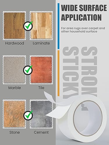 Miniatura 4 de Lichamp Paquete de 10 cintas adhesivas de doble cara para suelos de madera dura, 2 pulgadas de ancho por 11 yardas para alfombras de área,