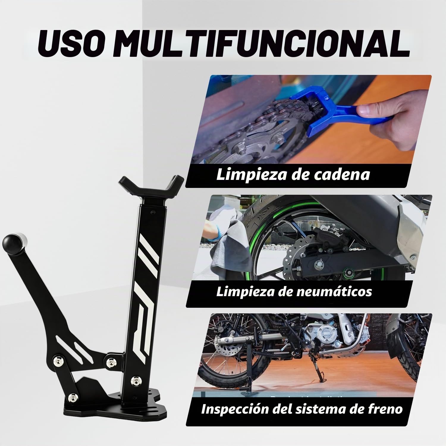JFG RACING Soporte Rueda Moto,Soporte Rueda Delantera y Trasera Portátil Plegable,Caballete Rueda Trasera Universal pour Motocross Enduro Supermoto Moto Deportiva