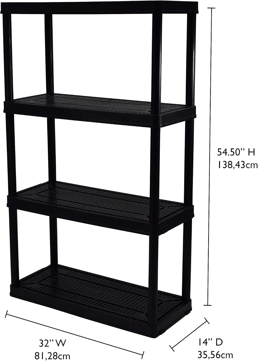 Gracious Living 14" x 32" x 54.5" 4-Shelf Tier Resin Multi-Purpose Medium Duty Indoor Garage Storage Organizer Shelves, Black : Home & Kitchen