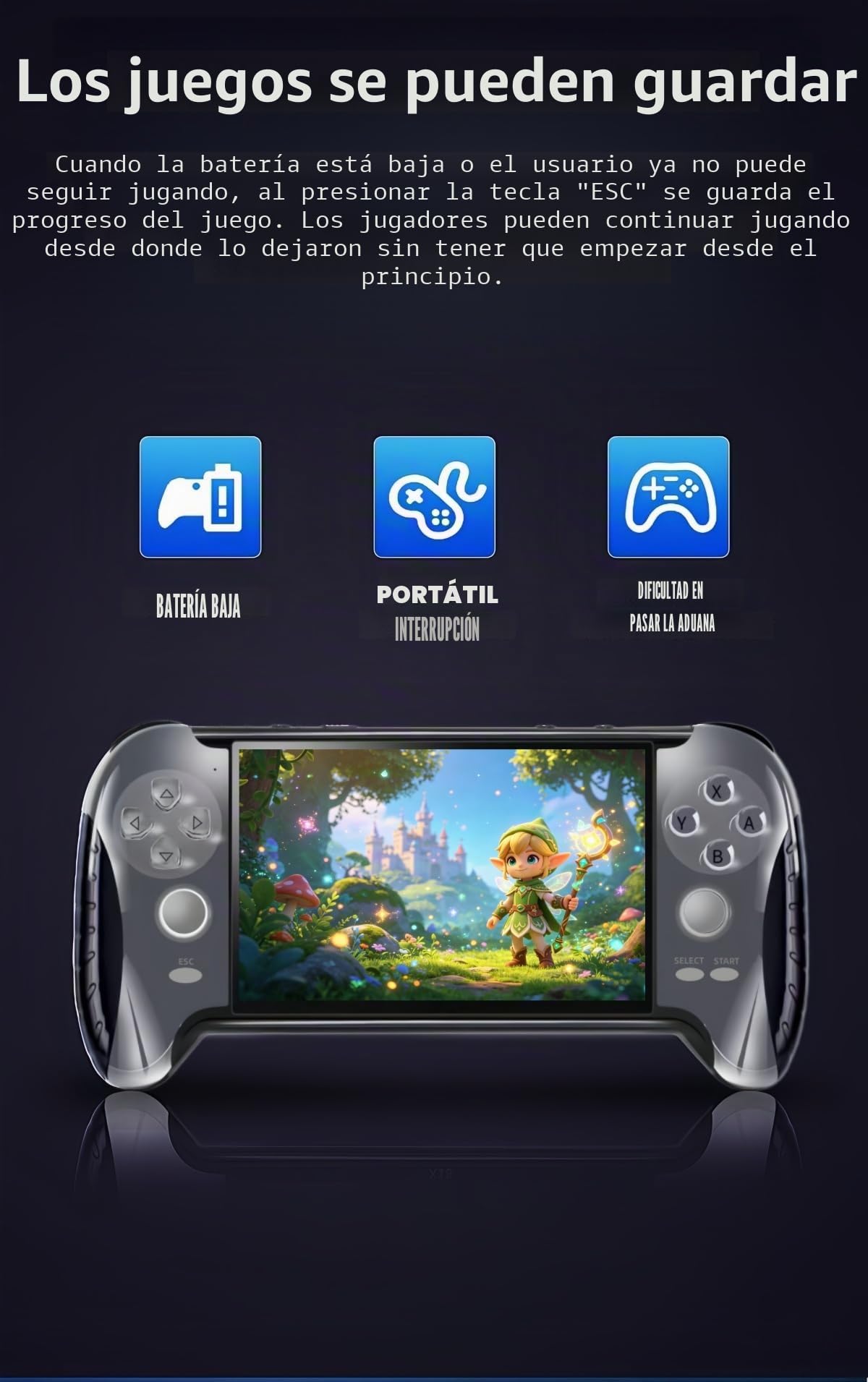 Consola de juegos portátil con gamepad de 4,3 pulgadas, 4800 juegos retro, múltiples emuladores, función de guardado de juegos, portátil, para niños/amigos, entretenimiento en hogar/exterior