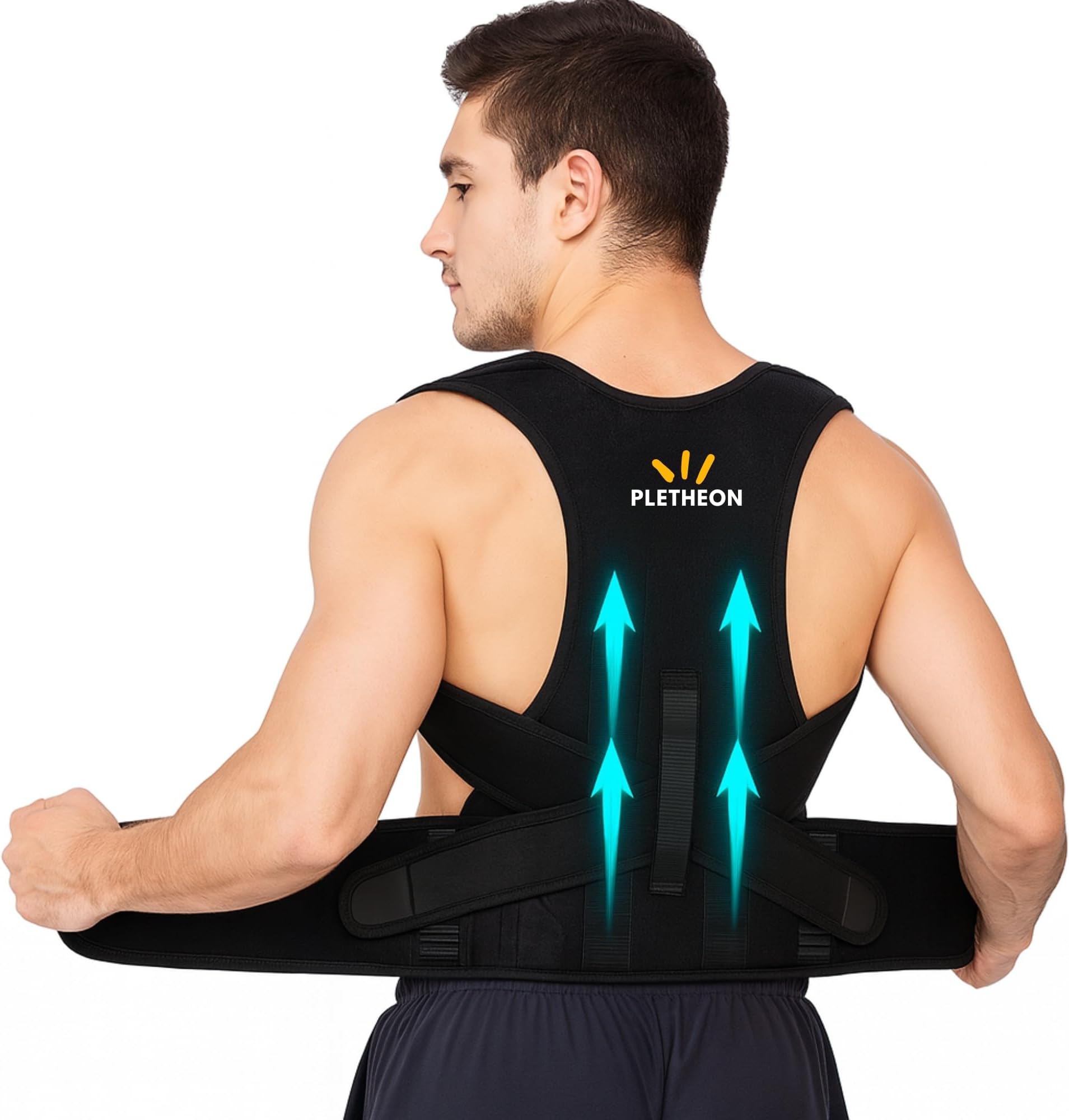 PLETHEON Posture Corrector Belt for Men & Women | Adjustable Shoulder & Upper Back Support Brace | Spine Alignment | Fit From 30 to 44 Inch Tummy