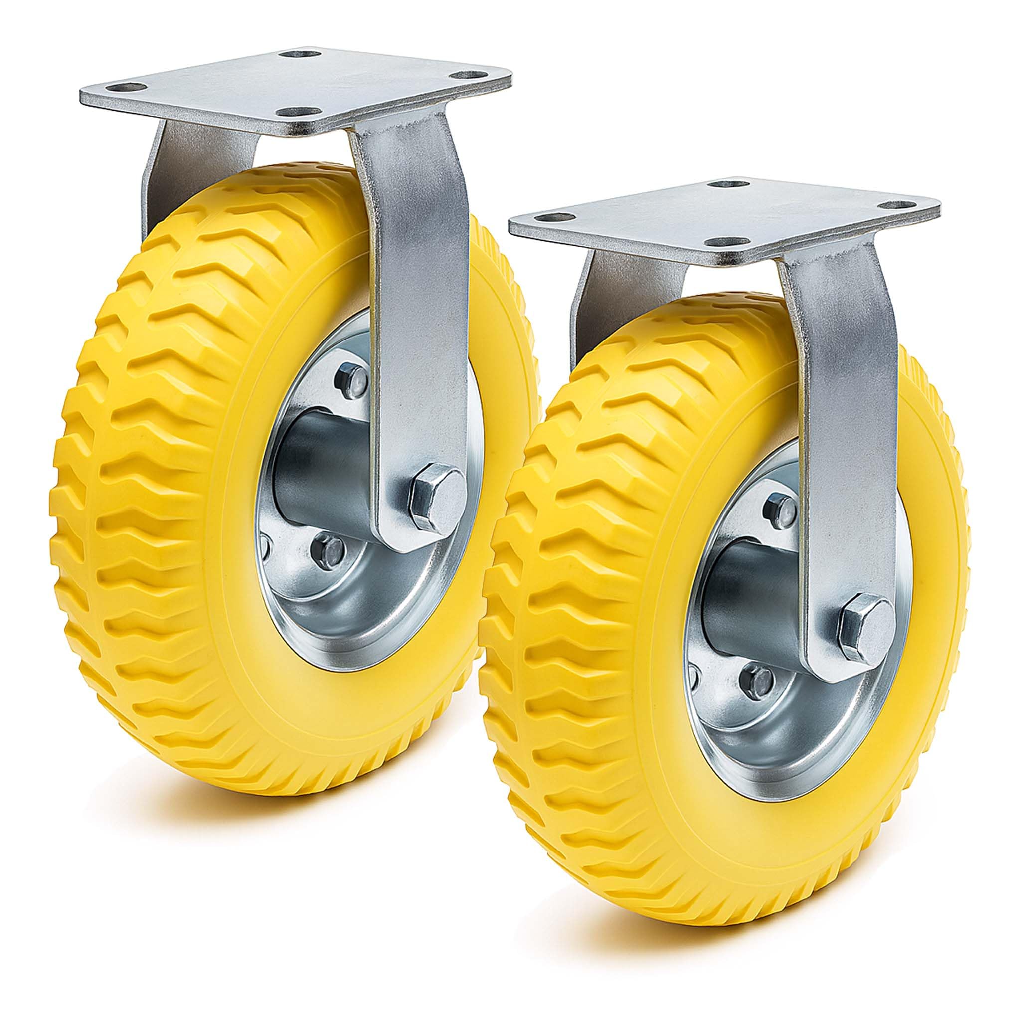 Wiltec Bockrollen Set 2x Ø225mm Transportrolle 58mm breit bis max.100kg pro Rad gelb aus Vollmaterial mit fixierter Halterung pannensicher, leiser Lauf