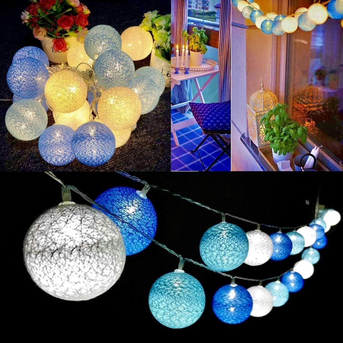 Ghirlanda Luminosa Cameretta, 3,8M 20 Sfere Cotone LED Catena Luminosa Interno Con spina, per Decorazione Della Luce Notturna Interna, Come Natale, Matrimonio, Festa, Stanza, Tenda