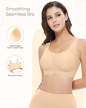 Pullover Wireless Bras for Women, Seamless Full Coverage Comfortable U Neck No Underwire T-Shirt Bra