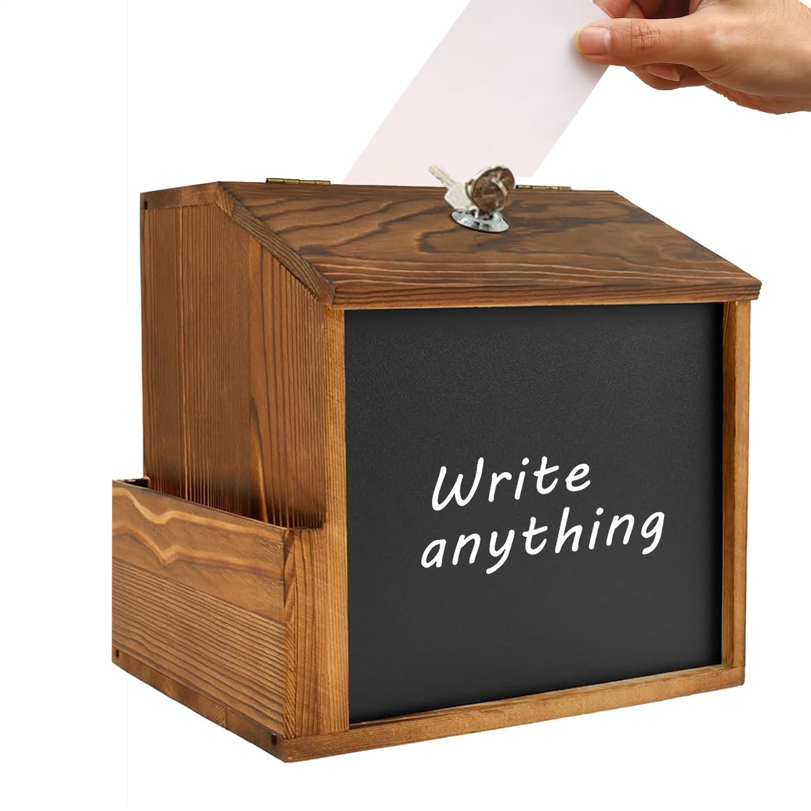 Wahlbox, Abstimmungsbox mit Slot - Kommentarbox - Vintage hölzerne verschlossene Secure Wall Vault Mailbox mit Tafel für die Spendenaktion im Freien