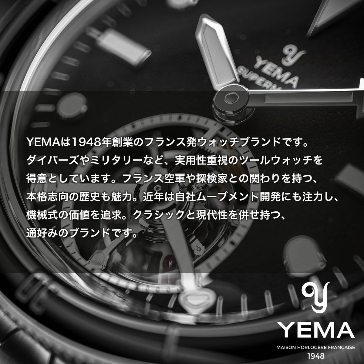 Montre YEMA Rallygraf Homme avec indicateur de date, en acier inoxydable, mécanique, quartz, noir
