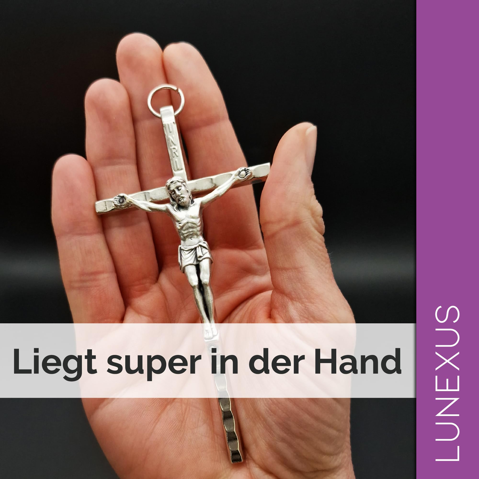 Croix Murale En Métal Argenté 11cm - Crucifix Catholique Béni Avec Gravure INRI