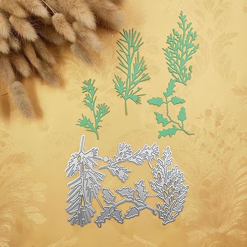 Miniatura 4 de Hojas de pino de otoño de metal, hojas de pino, follajes de hojas de Navidad, troquelados, troqueles de corte, plantillas en relieve, molde de