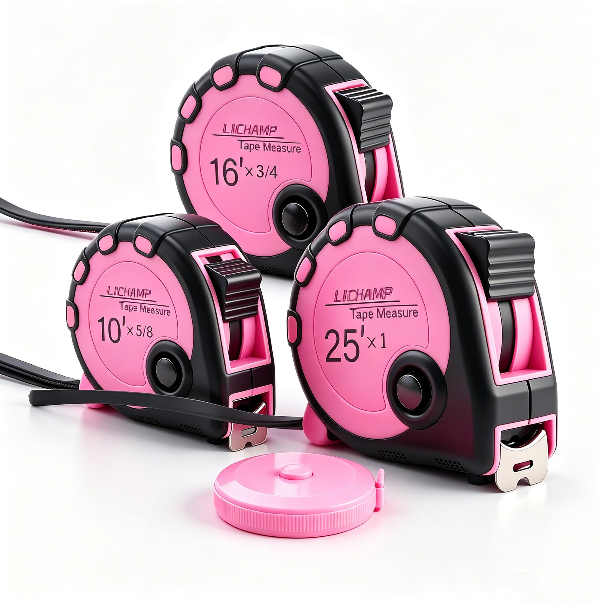Juego de cinta métrica rosa para bricolaje doméstico y costura Lichamp juego de 4 flexómetros