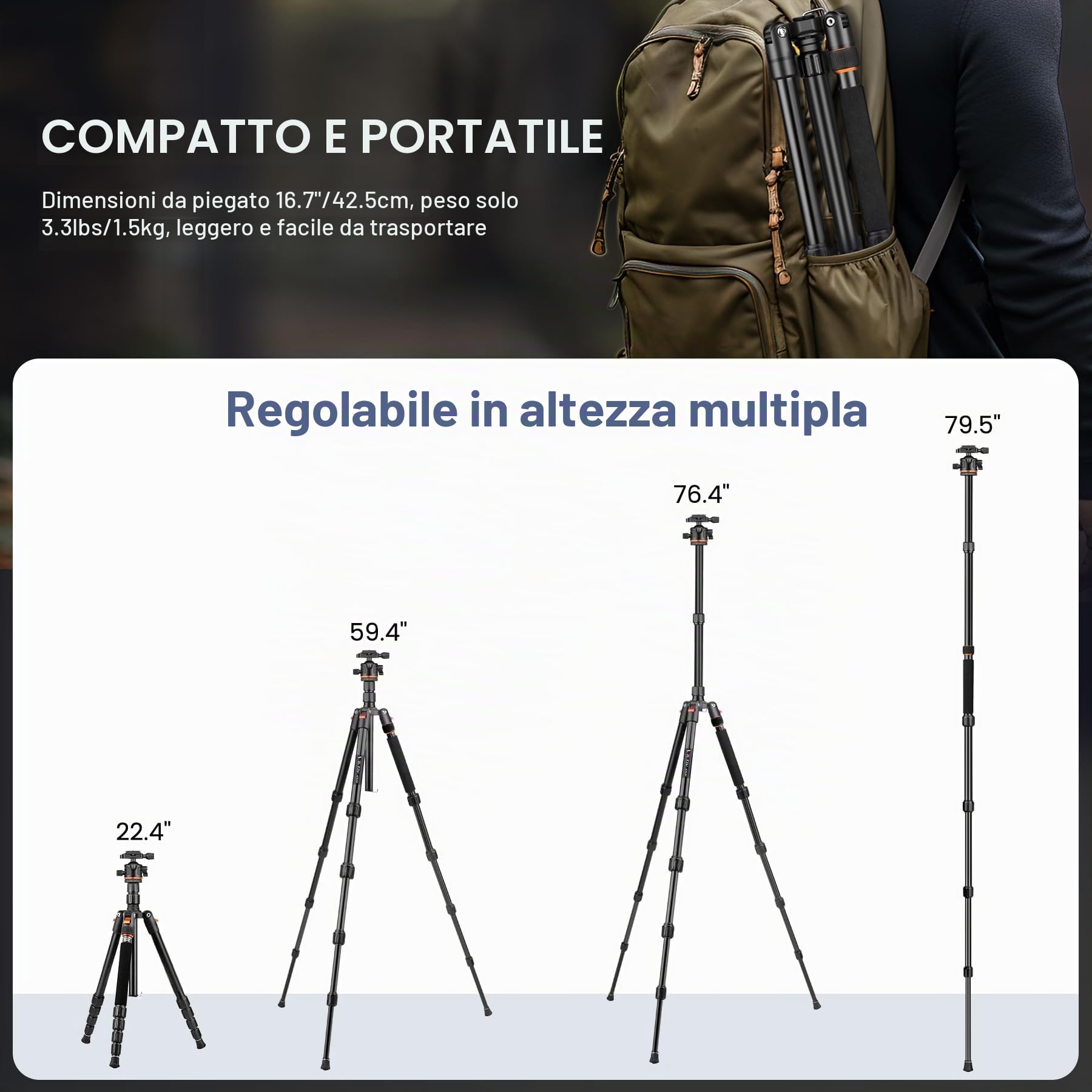 Victiv Treppiede Fotocamera e Smartphone 194cm, Cavalletto Fotografico per Sony Canon Nikon Compatto da Viaggio, Treppiede Reflex in Alluminio Premium Supporta la Fotografia Panoramica a 360°