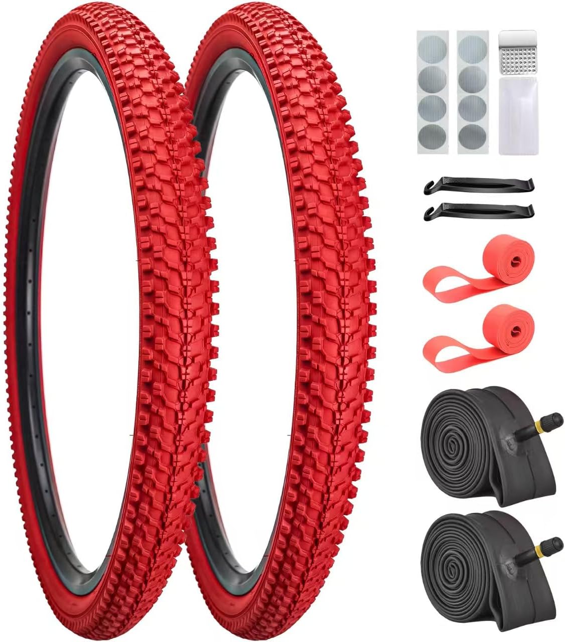 SIMEIQI Color Tires 24"x1.95" 26"x1.95" 2 Pack 24/26 Bike Tires and Tubes Blue or Red with AV 32mm Valves Bicycle Tires MBT Bike Tires for Mountain Bicycles Bikes Rural City Urban Roads