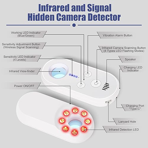 Miniatura 2 de Detector de cámara oculta Mini LED Detector de dispositivo oculto con visor infrarrojo Detector de cámara anti espía recargable Detector de señal