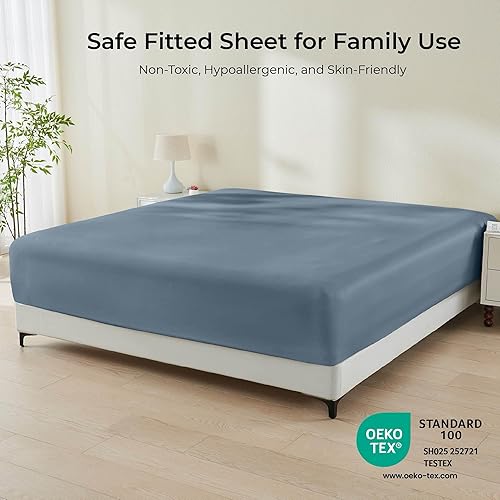 Miniatura 6 de GOKOTTA Sábana bajera tamaño Queen  Bolsillo de 16 pulgadas, 100% rayón hecho de bambú, sábana inferior súper suave y refrescante con correas