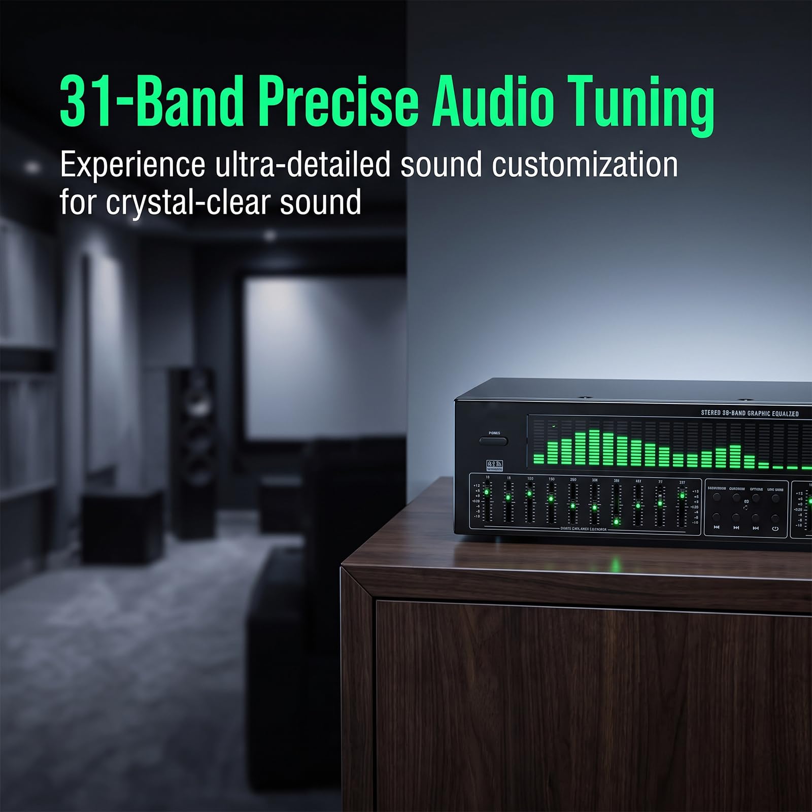 Égaliseur Graphique Stéréo, Égaliseur Audio Numérique 5.4 avec Affichage Dynamique du Spectre par LED, Décodeur Optique Coaxial Et Réduction du Bruit pour Home Cinéma, Studio Denregistrement,