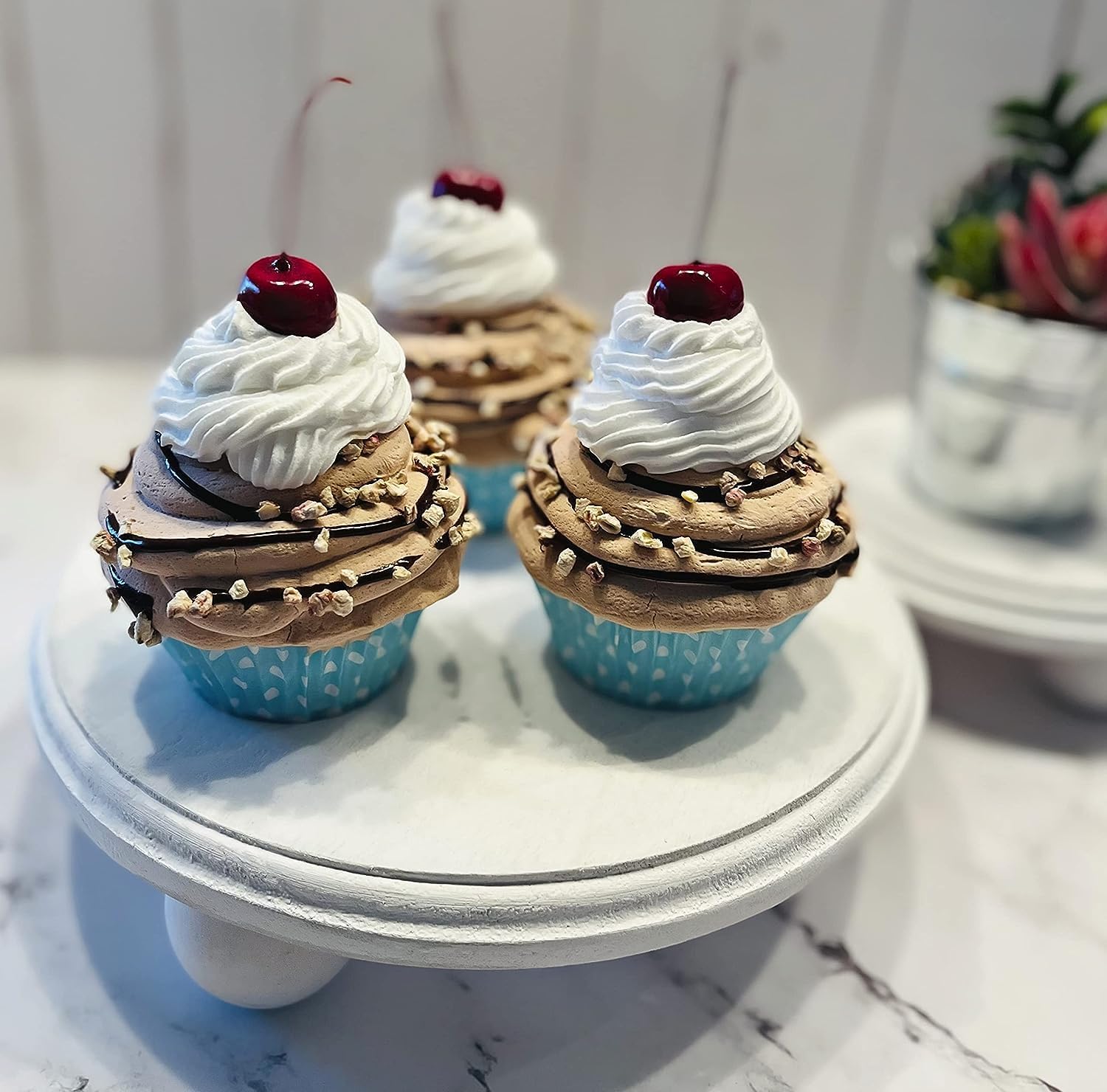 Fake Cake Cupcakes-Chocolate Cherry Cupcakes- Set of 3- Handmade by Dezicakes- Fake Cake -Artificial Cupcakes