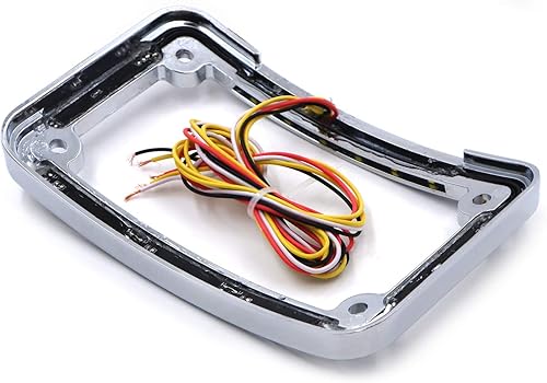 Miniatura 5 de HTTMT - Marco de matrícula curvo LED dual para motocicleta con señal de giro, luz de freno - Acabado cromado Universal compatible con cualquier