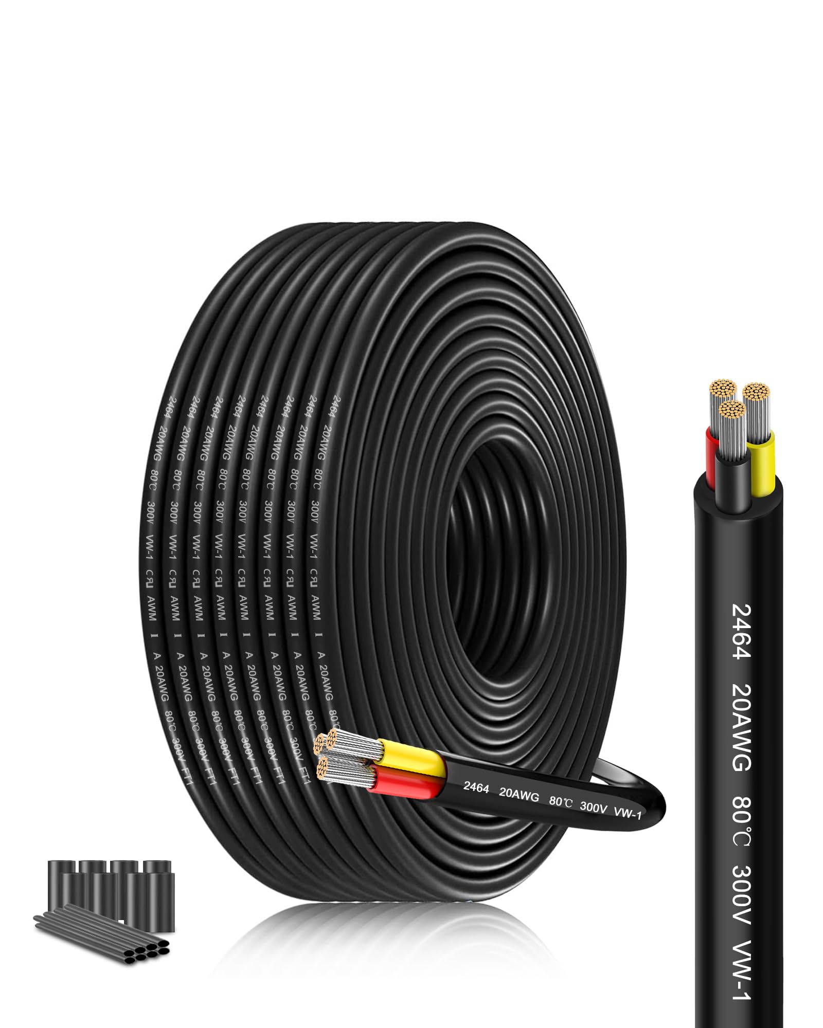 20 Gauge 3 Core Wire | Oxygen-Free Stranded Copper 0.5mm²×3 | Extra-Long 15M/49.2FT Cable | 5V-240V Heat-Resistant for Garden Lighting, Marine Electronics & DIY Projects