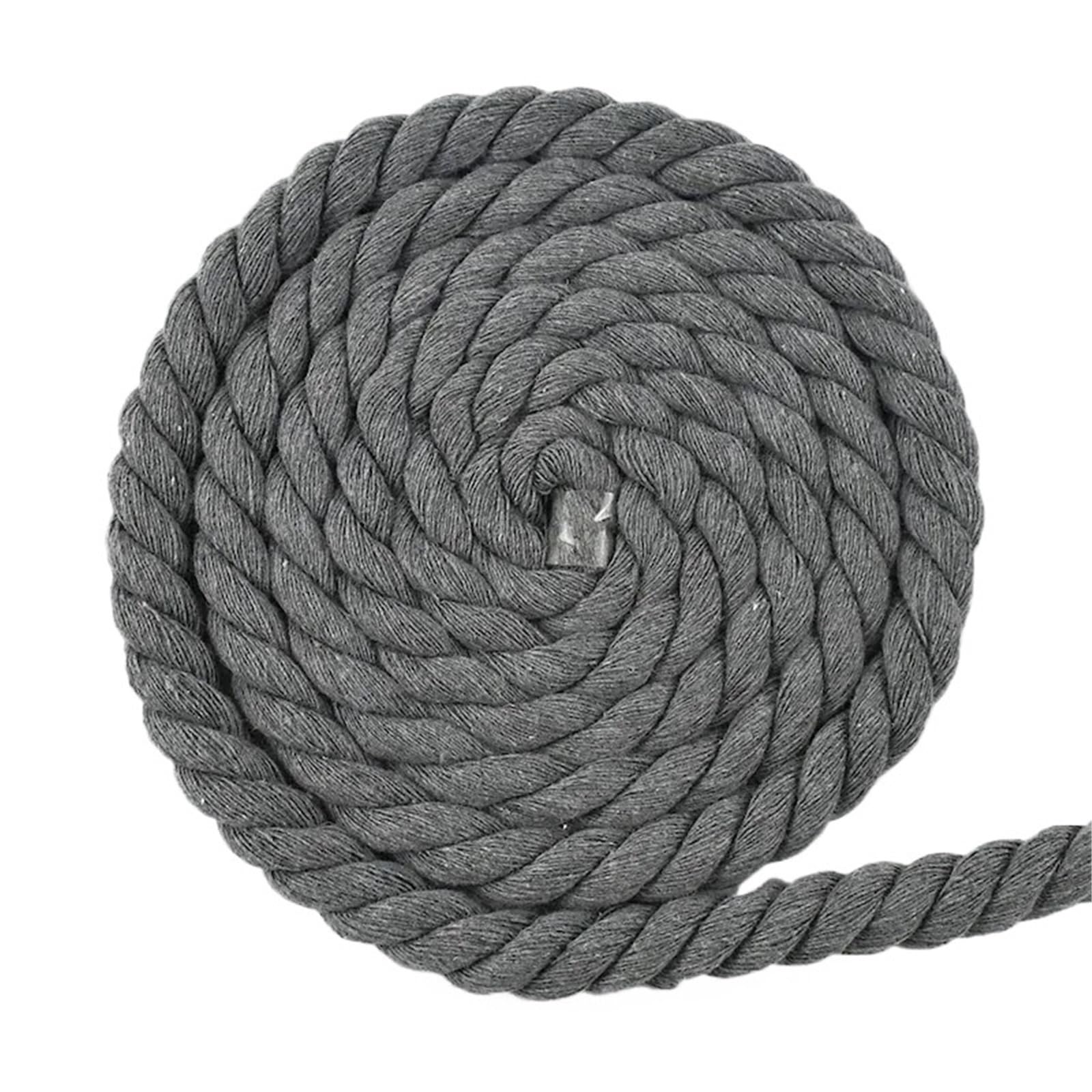 Cotton Macrame Cord 5Meters 5-20mm 3 Shares Twisted Cotton Rope Bag Knapsack Braided Cord DIY Craft Dark Decoration Macrame Ropes Cords Material(DarkGray,20mm-5Meters)