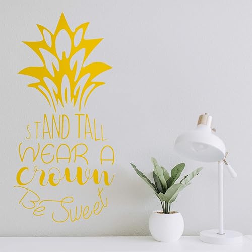 Miniatura 2 de Calcomanía de vinilo para pared, con texto en inglés "Stand Tall Wear A Crown Be Sweet", 23 x 11 pulgadas, forma motivacional de fruta de piña, para