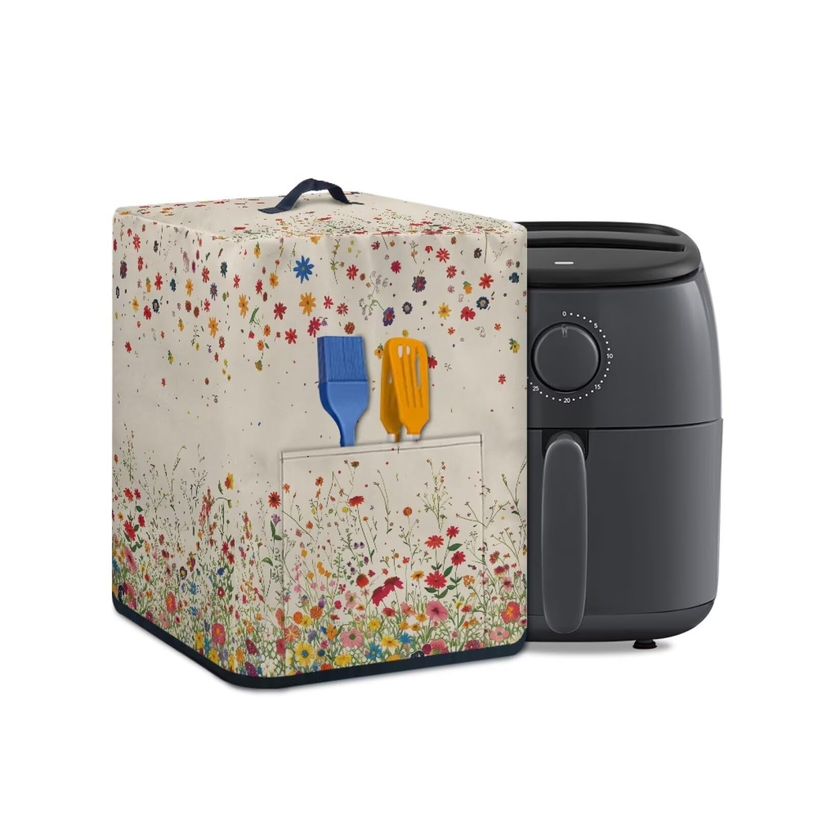 Freewander Floral Print Air Fryer Dust Cover with Storage Pocket Kitchen Accessories Small Appliance Cover for Most 5-7 Quart Air Fryer, Kitchen Decorations