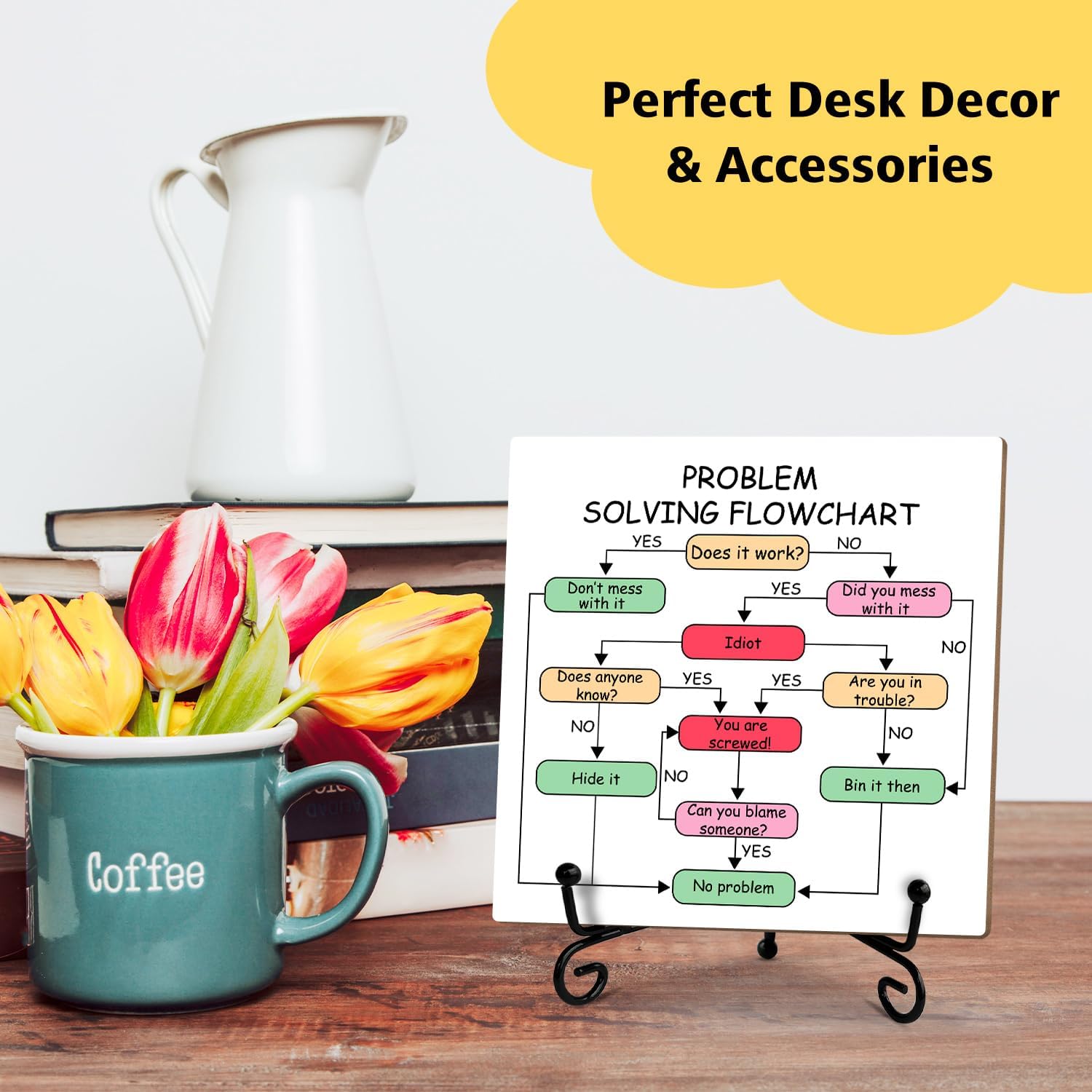 Wood Sign with Stand - Problem Solving Flowchart, Appreciation Gift for Coworker Problem Solvers Boss Colleague Leader - Table Centerpiece Home Desk Decor Plaque -51 - Image 4
