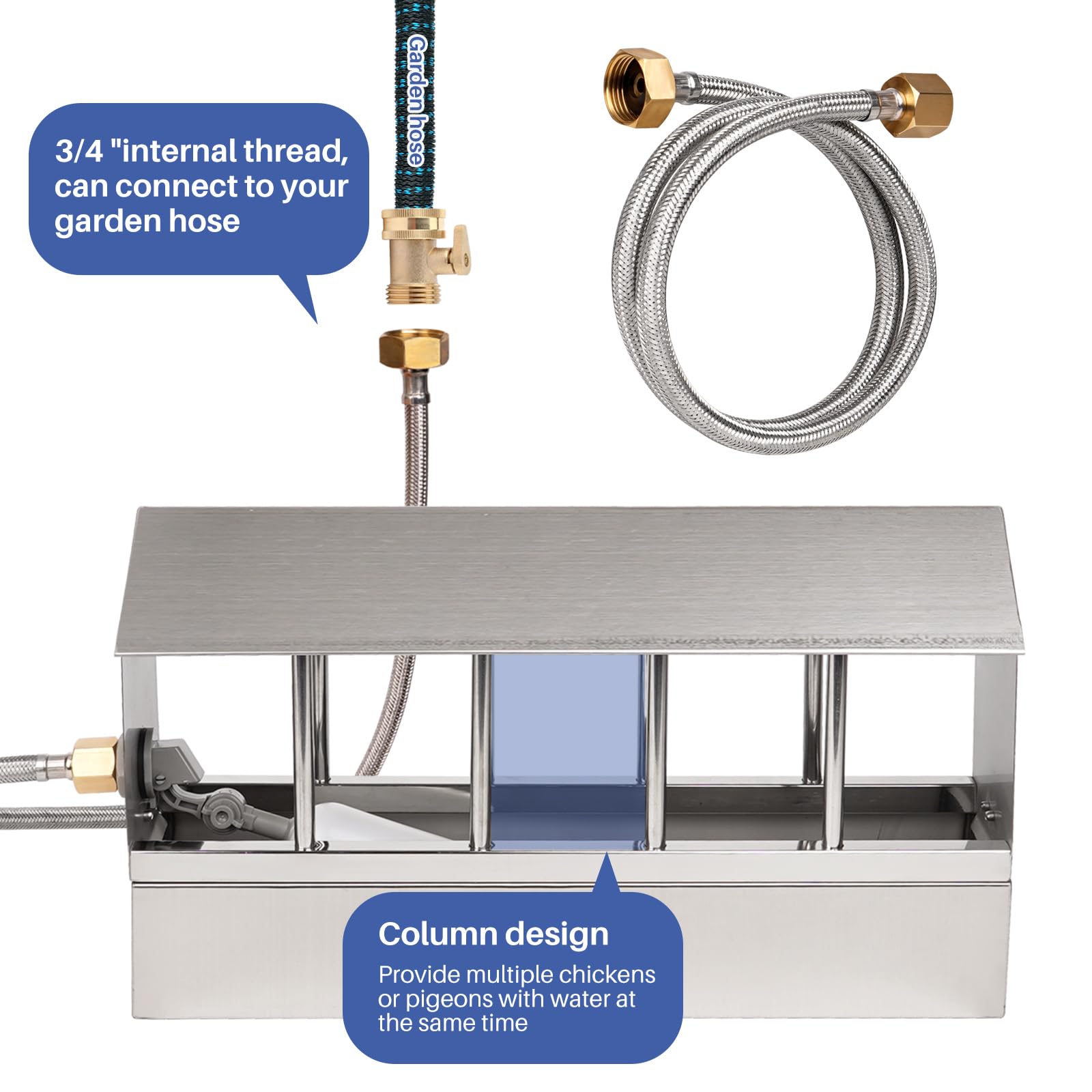 Abbeveratoio automatico per polli in acciaio inox, grande sistema di abbeveratoio per pollame, con kit di valvola galleggiante, accessori per piccioni, anatre, oca
