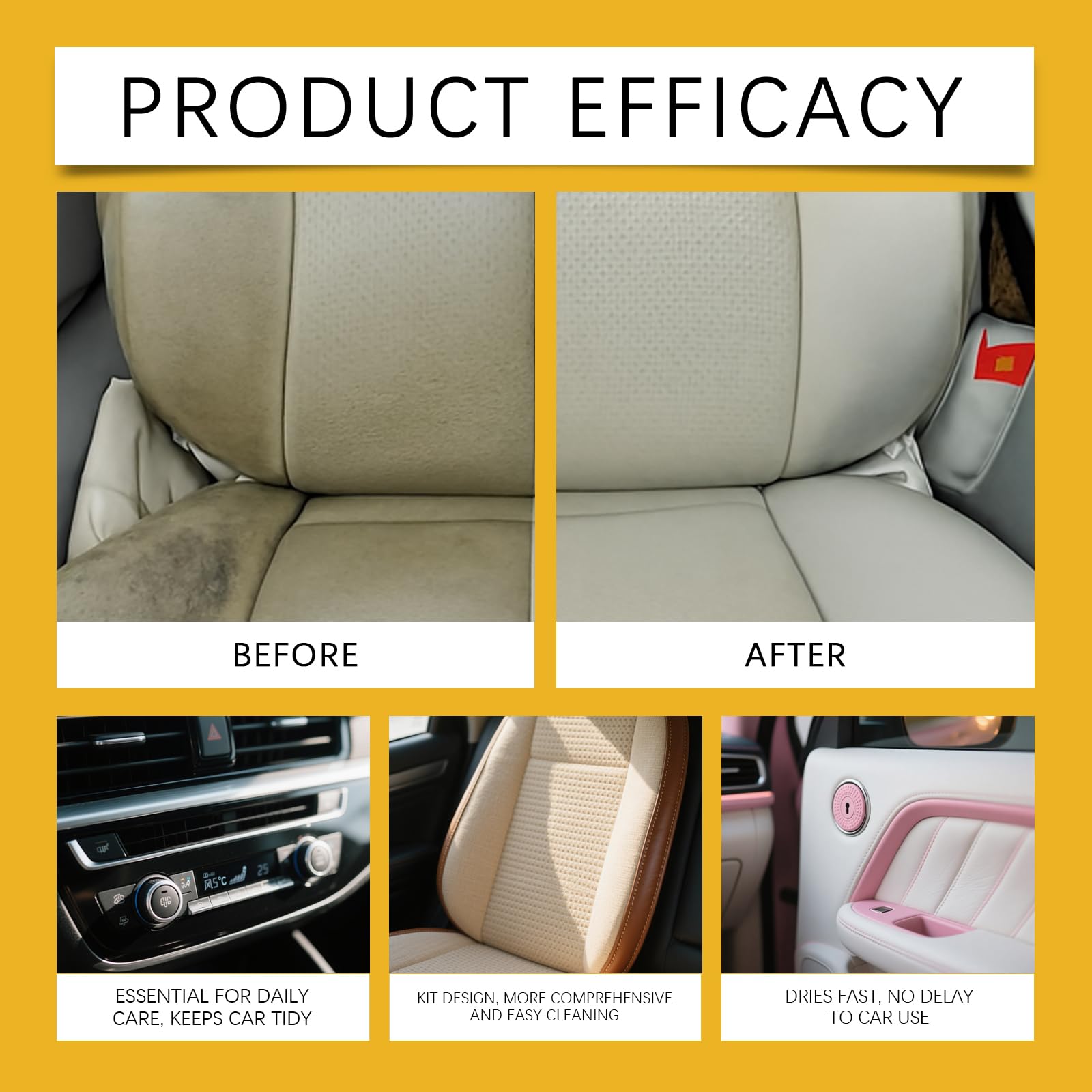 4-in-1-Multi-Schaum-Reiniger & Leder-Conditioner-Kit, Allzweck-Auto-Innenraum-Tiefenreinigungsspray für Sitze, Armaturenbrett, Polsterung & Sofa, No-Rinse-Schaum für Leder, Vinyl & Stoff (6pcs)