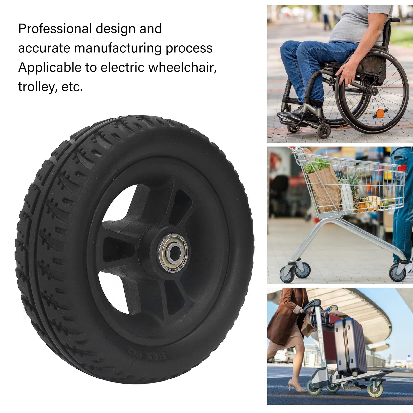 6 Zoll Rollstuhlrad, Rutschfester Verschleißfester PU Solides Rollstuhlrad, Universal Walker Reifenersatz für Rollstühle und Gehhilfen