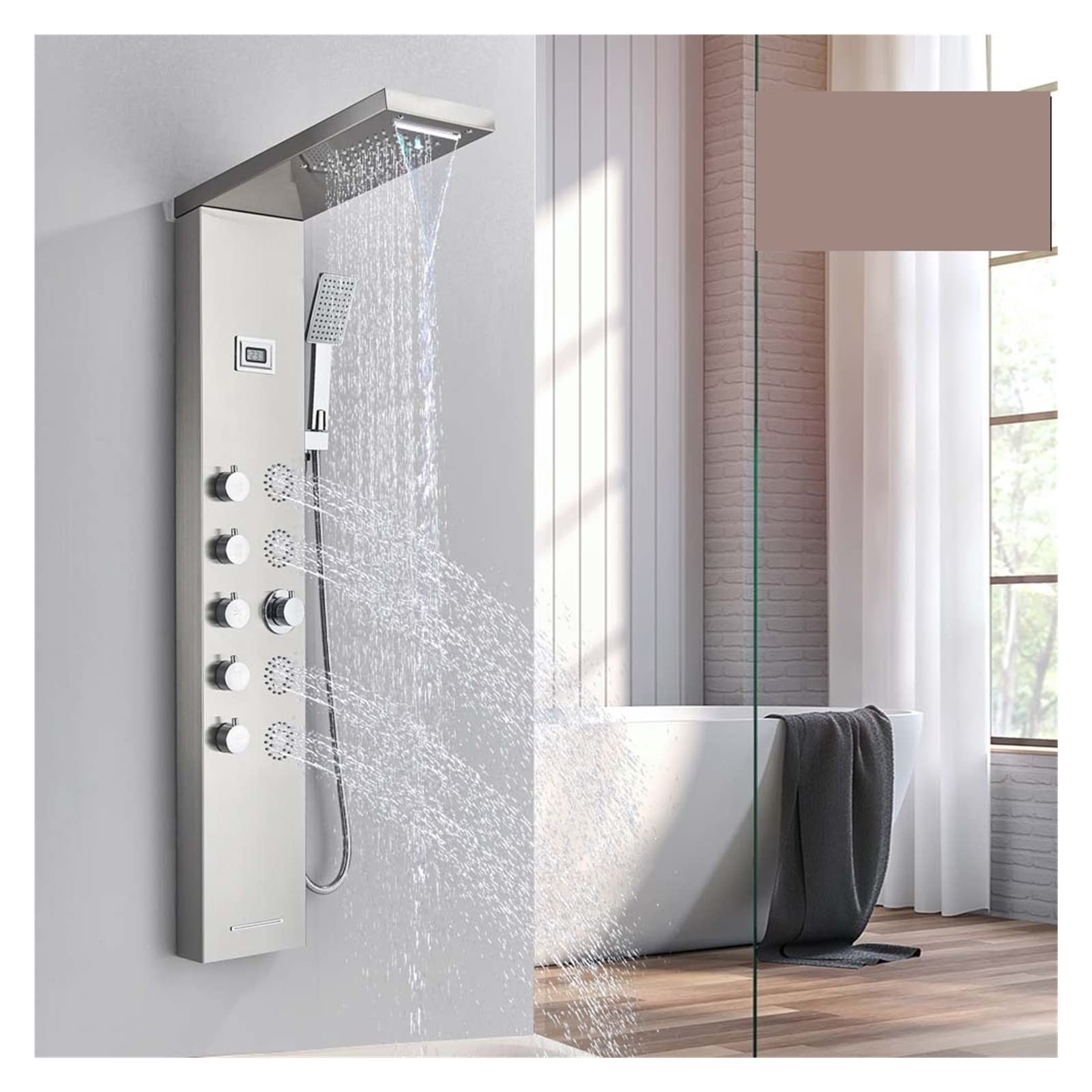 Soywim Black A Shower System, Shower Panel Waterfall Rain Faucet Set Spa Massage Jet Bath Column Temperature Display Mixer Tap Tower(Black A)