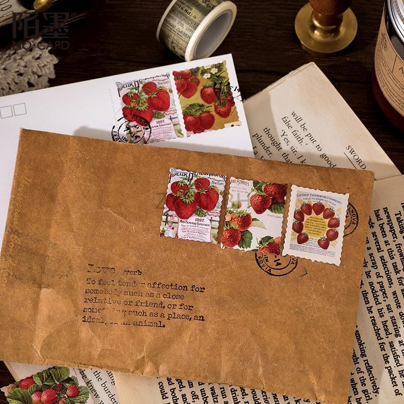 Miniatura 4 de ZXMNBH Pegatinas para kit de álbumes de recortes, huerto de fresas, papel estético, diario, diario, suministros decorativos, 46 unidadescaja