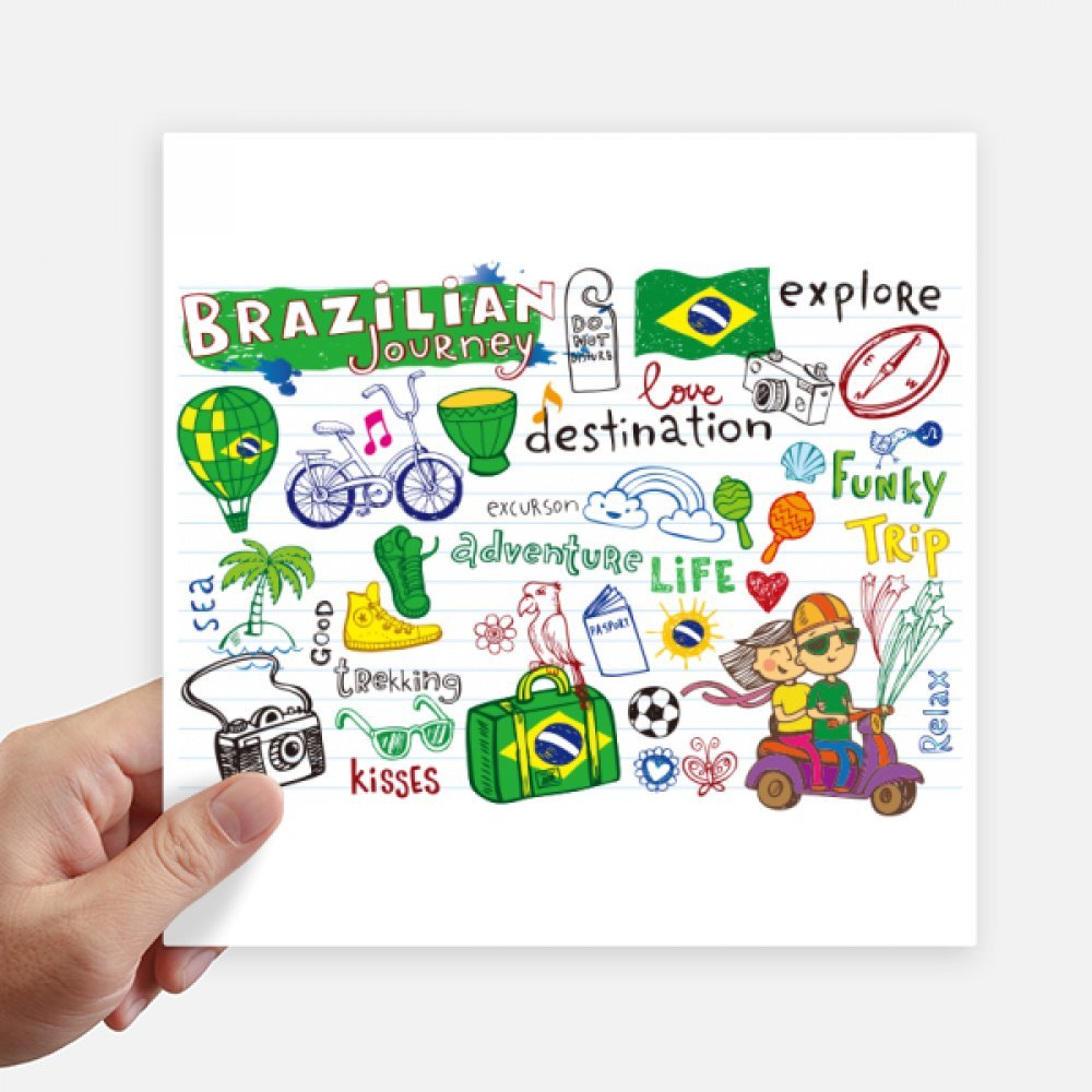 Sticker Brésil voyage carré 20cm lot de 4 grand autocollant déco valise ordinateur portable moto