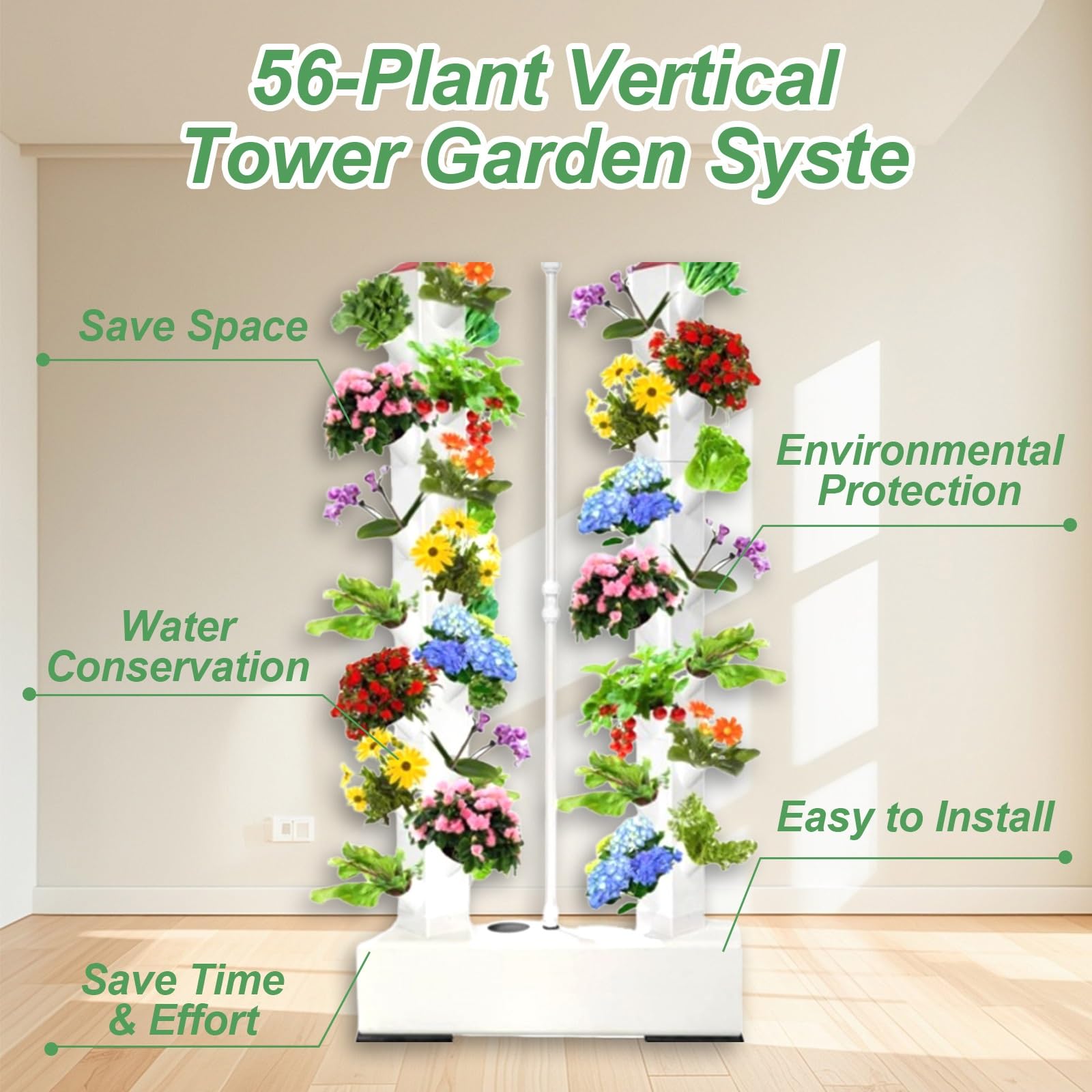 Impianto Idroponico Verticale per Giardino, Kit di Giardinaggio Verticale da 56 Piante con Impianto di Irrigazione Automatico per Crescita Rapida Verdure e Erbe