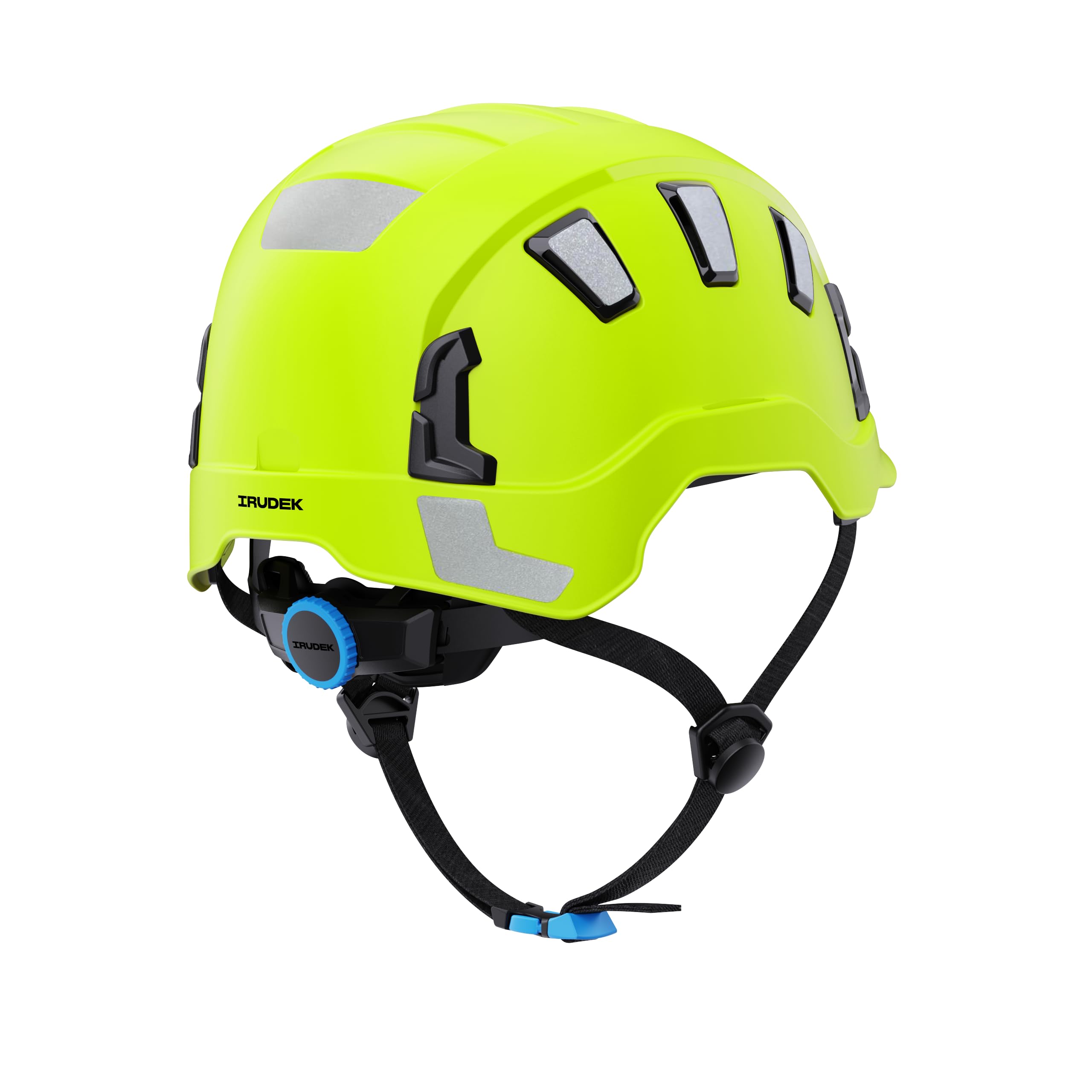 Irudek OREKA II Vent HI-Viz – Casco ventilado Alta Visibilidad para Trabajos en Altura, ABS Ultraligero, Pegatinas Reflectantes, Chip NFC Integrado, Ranuras 30 mm, Certificado EN 397 y EN 12492