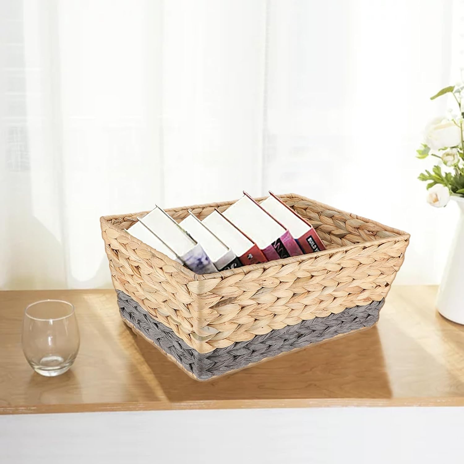 Water Hyacinth Woven Storage Basket,Hand-woven Rattan Home Storage Basket,Miscellaneous Basket,Wicker Woven Laundry Hamper Dirty Clothes Storage Basket,for Towels Wash ClothToilet Paper