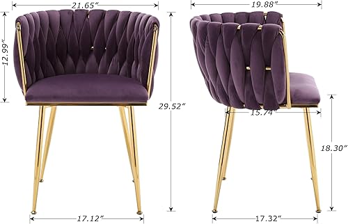 Miniatura 114 de Juego de 2 sillas de comedor de terciopelo, sillas tapizadas tejidas para sala de estar, sillas modernas de cocina y comedor, sillas decorativas de