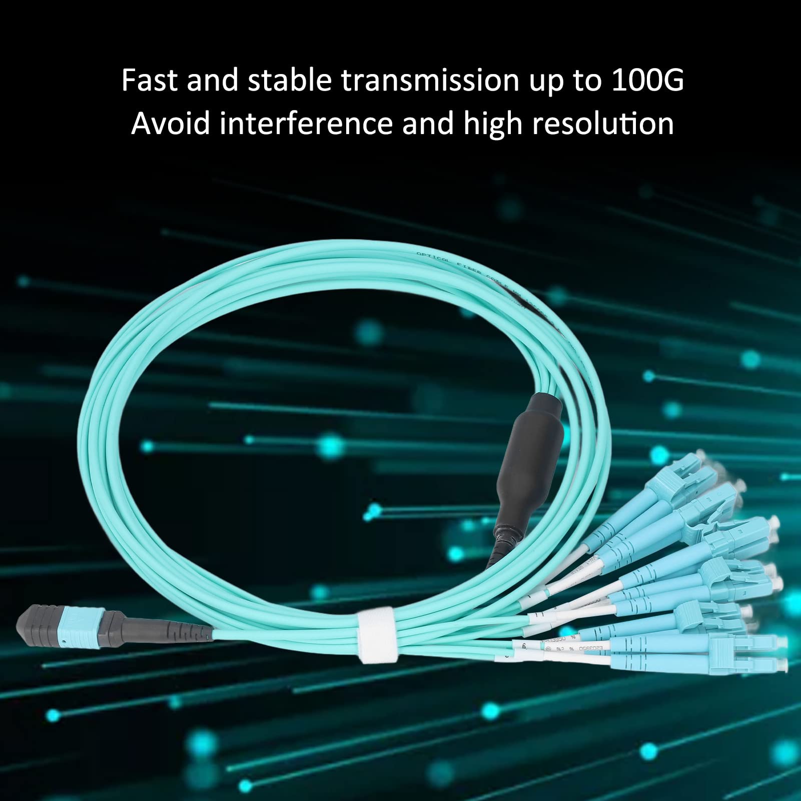 MPO to LC Fiber Optic Patch Cable, 12- OM4 Multimode Jumper, 100G High-Speed Data Transmission for Data Centers, Server Rooms, PVC LSZH Jacket, 850nm 1310nm Wavelength