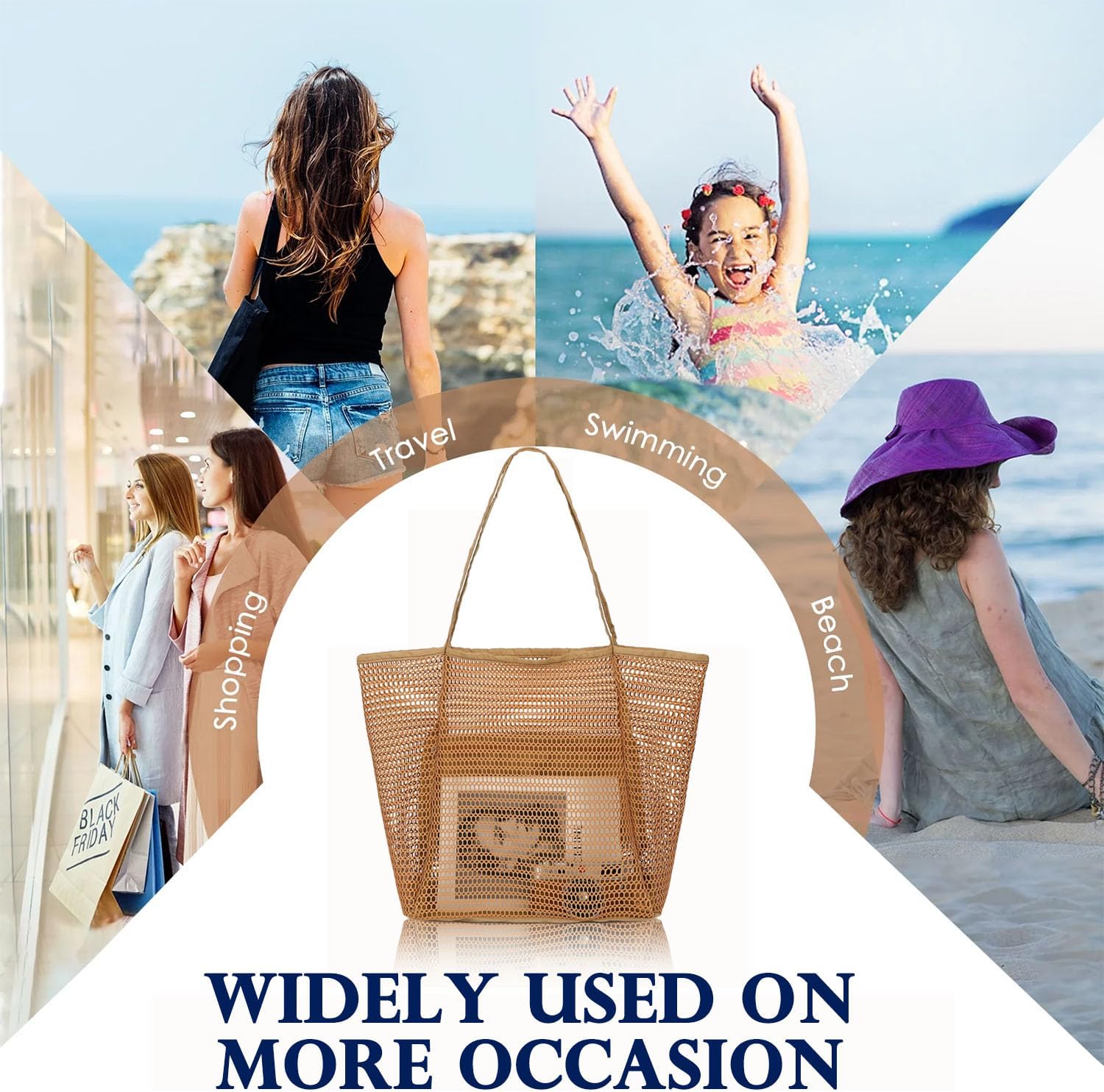 Mesh Beach Bag, Large Beach Tote with Zipper Pocket, Toys Pool Bag for Family Travel Vacation Cruise Essentials - Image 7