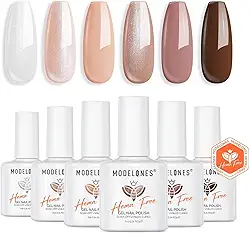 modelones Kit de esmalte de gel – Conjunto de 6 cores de esmalte de gel marrom nude outono sem hema, brilho brilhante, kit de esmalte de gel branco neutro de imersão em U v LED, presentes de manicure