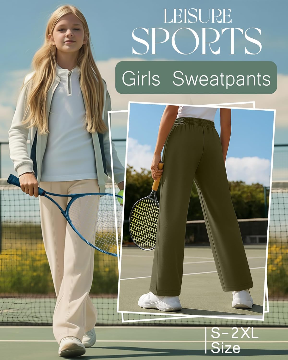 3 Pack Girls Sweatpants Teen Front Seam Straight Leg Pants Kids Open Bottom Wide Leg Loose Joggers with Pockets - Image 3