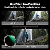 Vista 3 de K&F CONCEPT 82mm Filtro ND2-32 Variable de Densidad Neutra y Filtro Polarizador Circular 2-en-1 para Lente de Cámara, Impermeable, Resistente a
