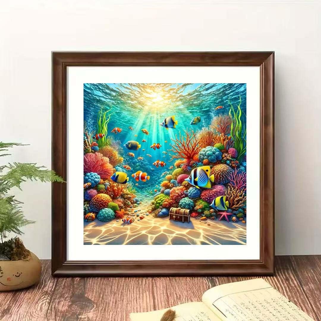 Fish Diamond Art Kits for Adults,5D Sea Coral Reef Landscape Diamond Painting Kits for Adults Beginner,DIY Full Drill Diamond Dot Painting Gem Art Kits for Adult,Home Wall Decor 13.79 X 13.79Inch - 2